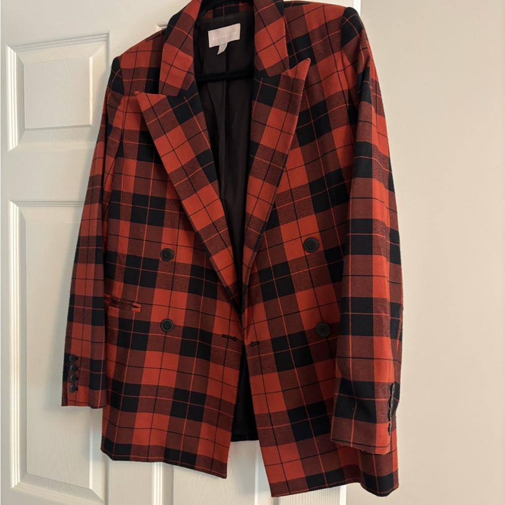 Chelsea28 Rust and Black Checkered Blazer